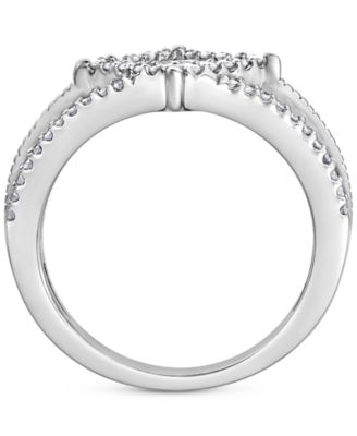 Diamond Princess & Round Halo Cluster Split Shank Ring (5/8 ct. t.w.) in 14k White Gold