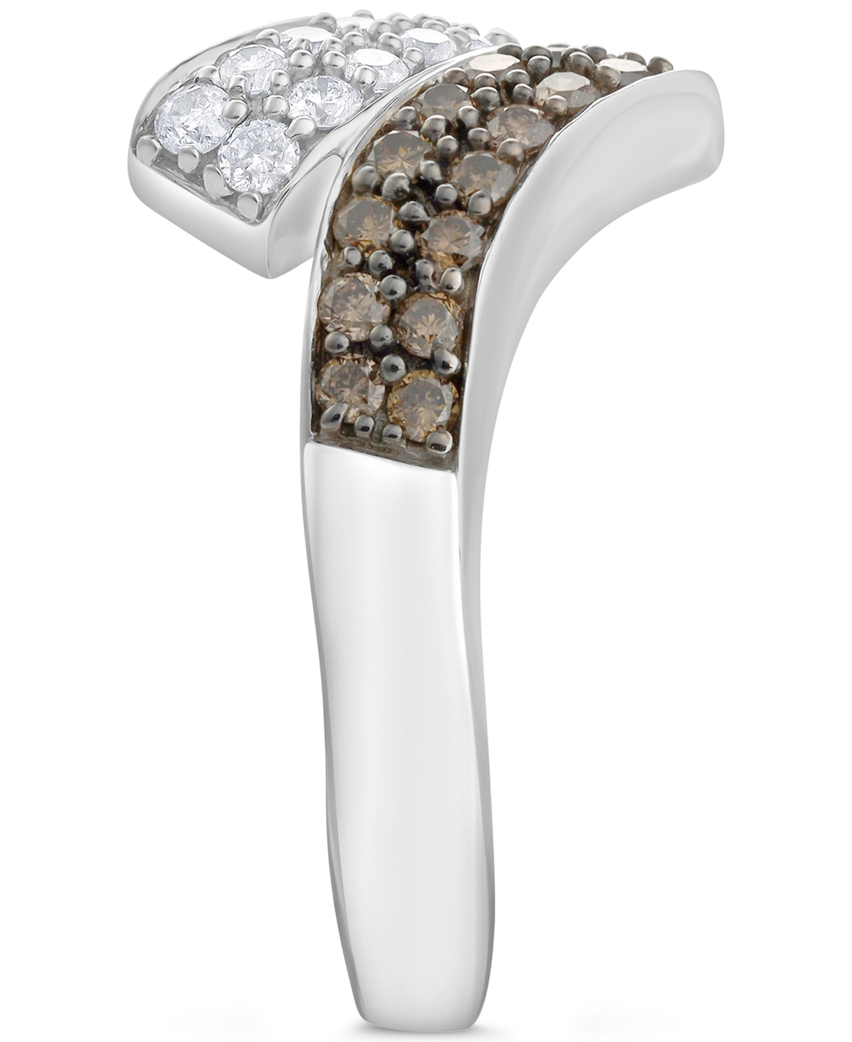 Macy's Champagne & White Diamond Bypass Ring (1/2 Ct. T.w.) In 10k White Gold In White Gold