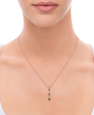 Brown & White Diamond Vertical Drop Pendant Necklace (1/2 ct. t.w.) in 14k Rose Gold, 16" + 2" extender