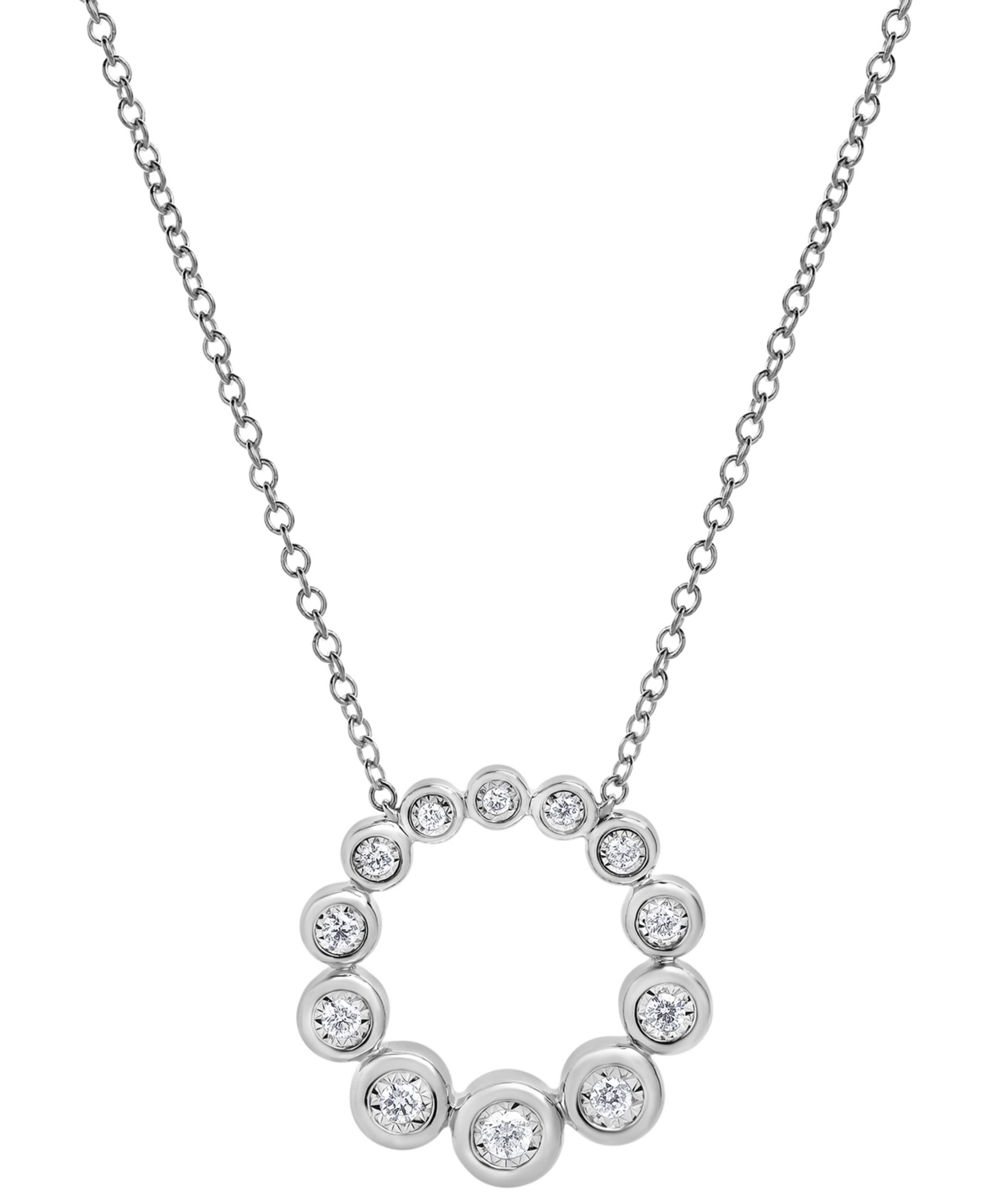 Macy's Diamond Graduated Bezel Circle Pendant Necklace (1/5 Ct. T.w.) In 14k White Gold, 16" + 2" Extender