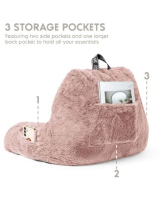 Faux Fur Supportive Backrest Reading Pillow for Adults & Kids - Blue