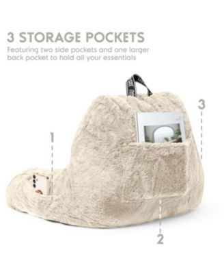 Faux Fur Supportive Backrest Reading Pillow for Adults & Kids - Blue