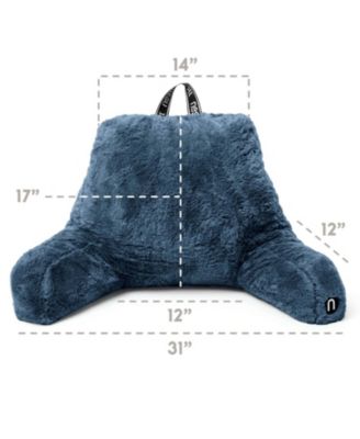 Faux Fur Supportive Backrest Reading Pillow for Adults & Kids - Blue