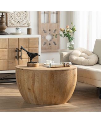 31.50"Vintage Style Bucket Shaped Coffee Table with storage function, for Office, Dining Room and Living Room