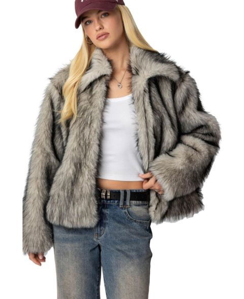 Женская куртка Edikted Mob Wife Faux Fur, цвет: Чёрный белый
