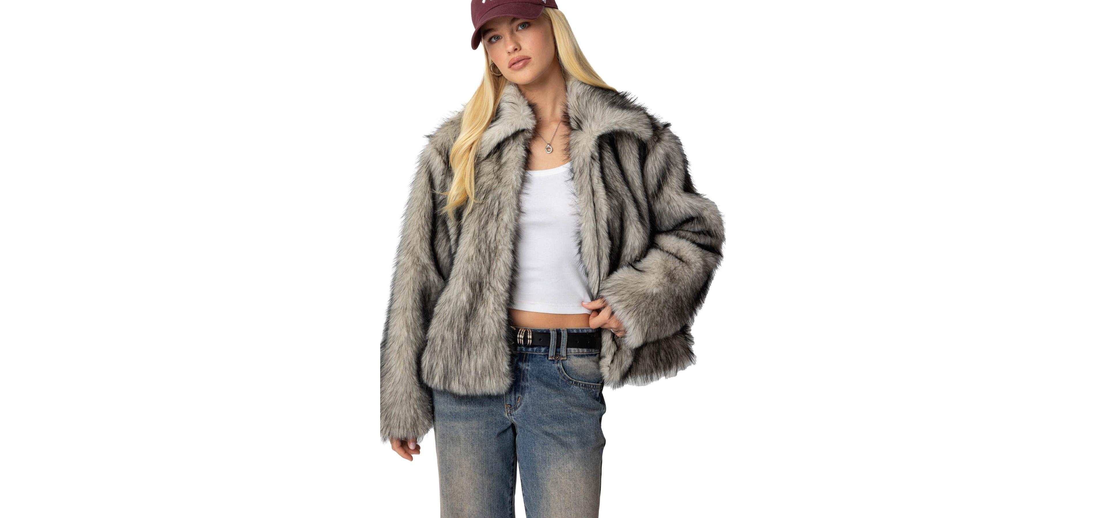 Edikted Womens Mob Wife Faux Fur Jacket