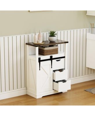 Bathroom Floor Cabinet - Rustic Storage Cabinet with Sliding Barn Door Storage Cabinet with 3 Storage Drawers & Open Shelf Solid Cabinet for Bathroom Kitchen Living Room Bedroom