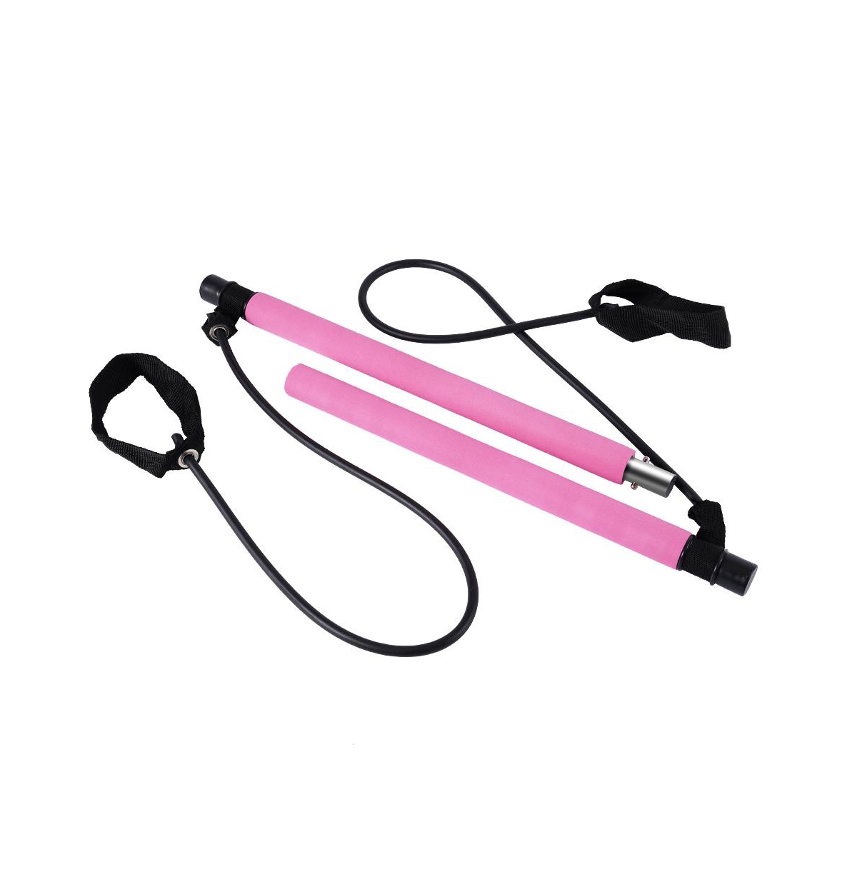 Pilates Bar with Foot Loop and Exercise Resistance Band - Pink