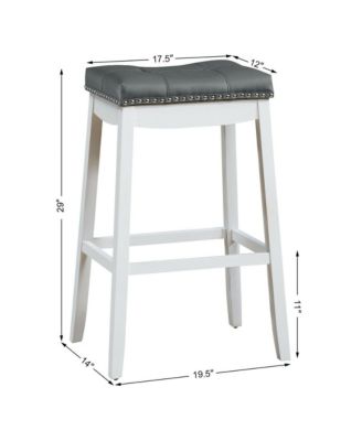 Set of 2 Nailhead Saddle Bar Stools 29'' Pub Chairs with Rubber Wood Legs