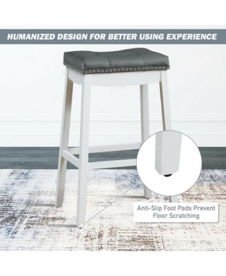 Set of 2 Nailhead Saddle Bar Stools 29'' Pub Chairs with Rubber Wood Legs