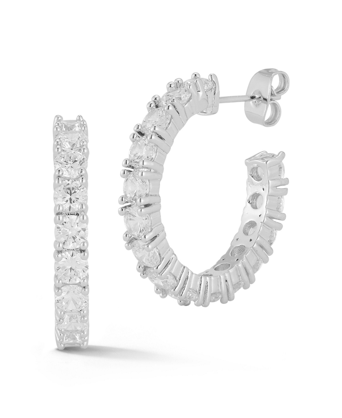 Gold Plated Crystal Round Hoop Earrings - Silver