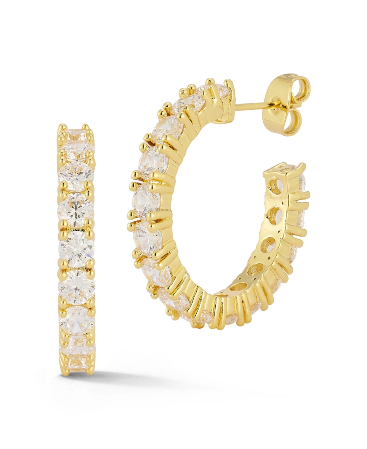 Gold Plated Crystal Round Hoop Earrings - Silver