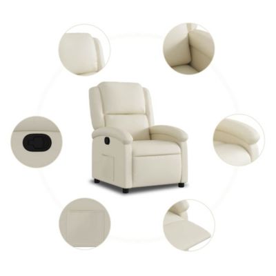 Recliner Chair Cream Faux Leather, Foam, Metal, Plywood Standard