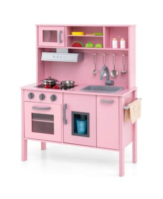 Kids Kitchen Playset Wooden Pretend Play Chef Toy with Microwave & Accessories