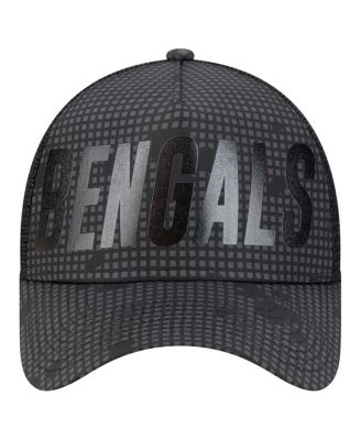 Men's Black Cincinnati Bengals Midnight Ink Tonal Text A-Frame Trucker 9FORTY Adjustable Hat
