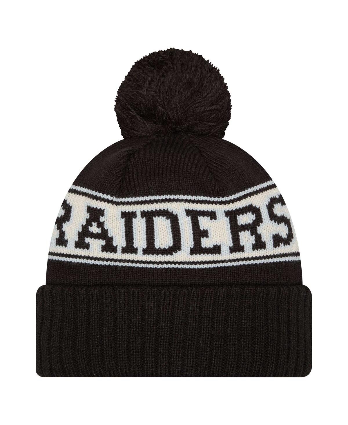 New Era Big Boys And Girls Black Las Vegas Raiders Retro Cuffed Knit Hat With Pom In Black