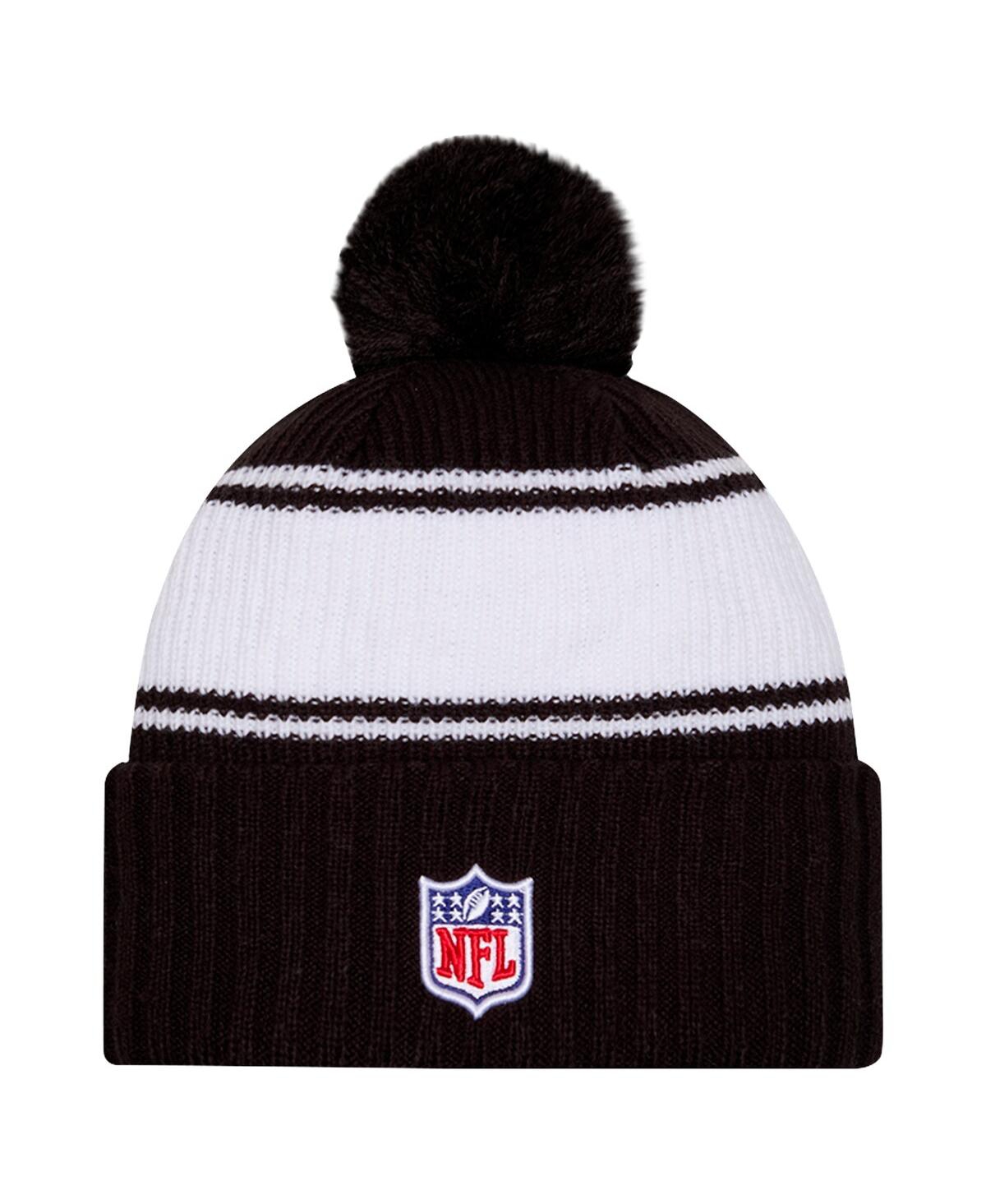 NEW ERA MEN'S BLACK NEW YORK JETS 2024 SIDELINE CUFFED KNIT HAT WITH POM