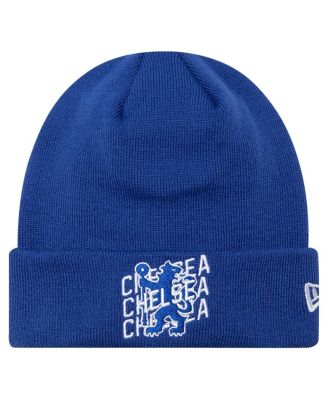 New Era - Men's Blue Chelsea Wordmark Overlay Cuffed Knit Hat