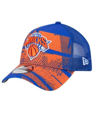 Men's Blue/Orange New York Knicks Tip Off A-Frame Trucker 9FORTY Adjustable Hat