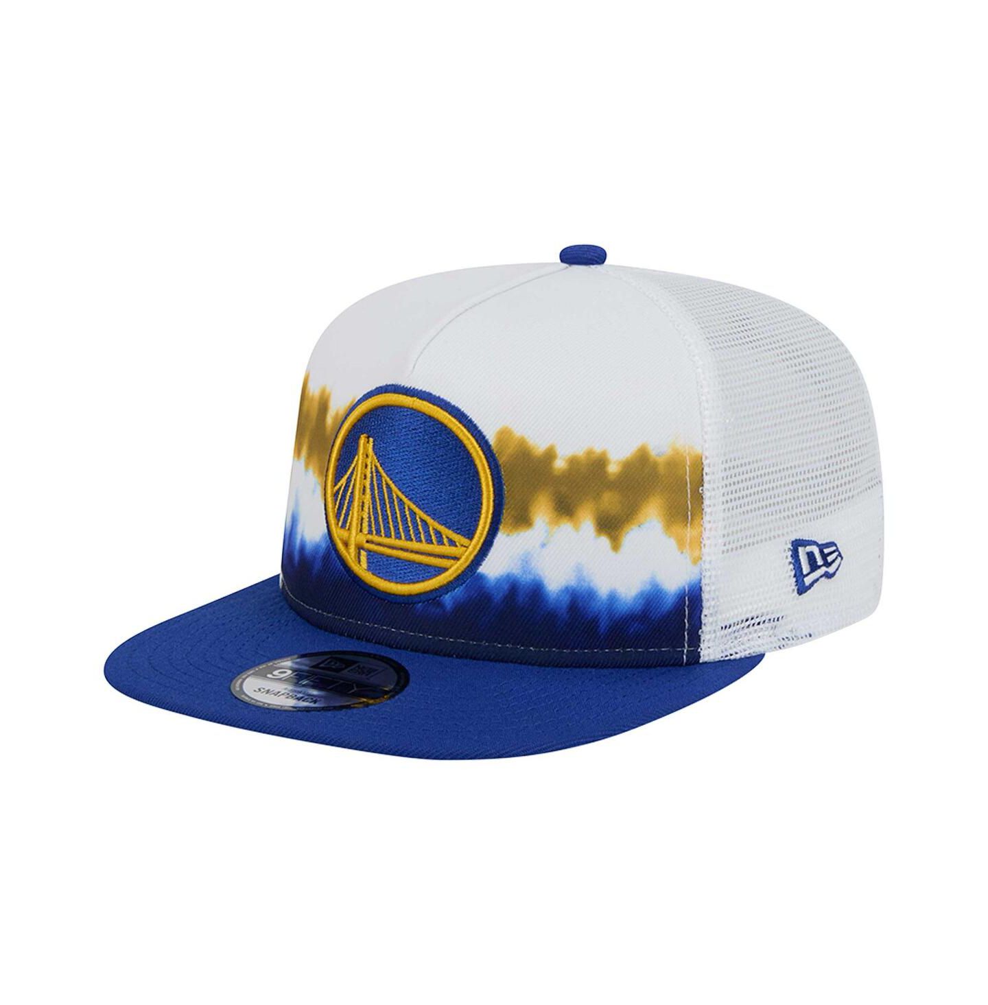 Мужская кепка New Era White/Royal Golden State Warriors Dip-Dye 9FIFTY A-Frame Trucker Snapback Hat — фото 1