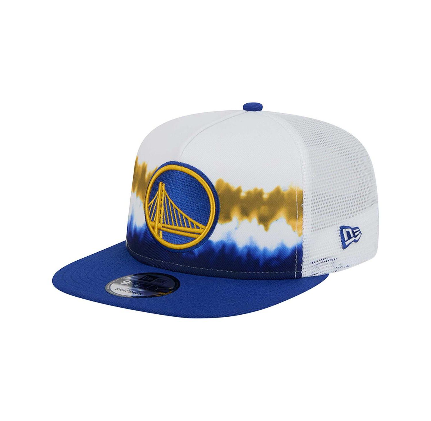 Men's White/Royal Golden State Warriors Dip-Dye 9FIFTY A-Frame Trucker Snapback Hat