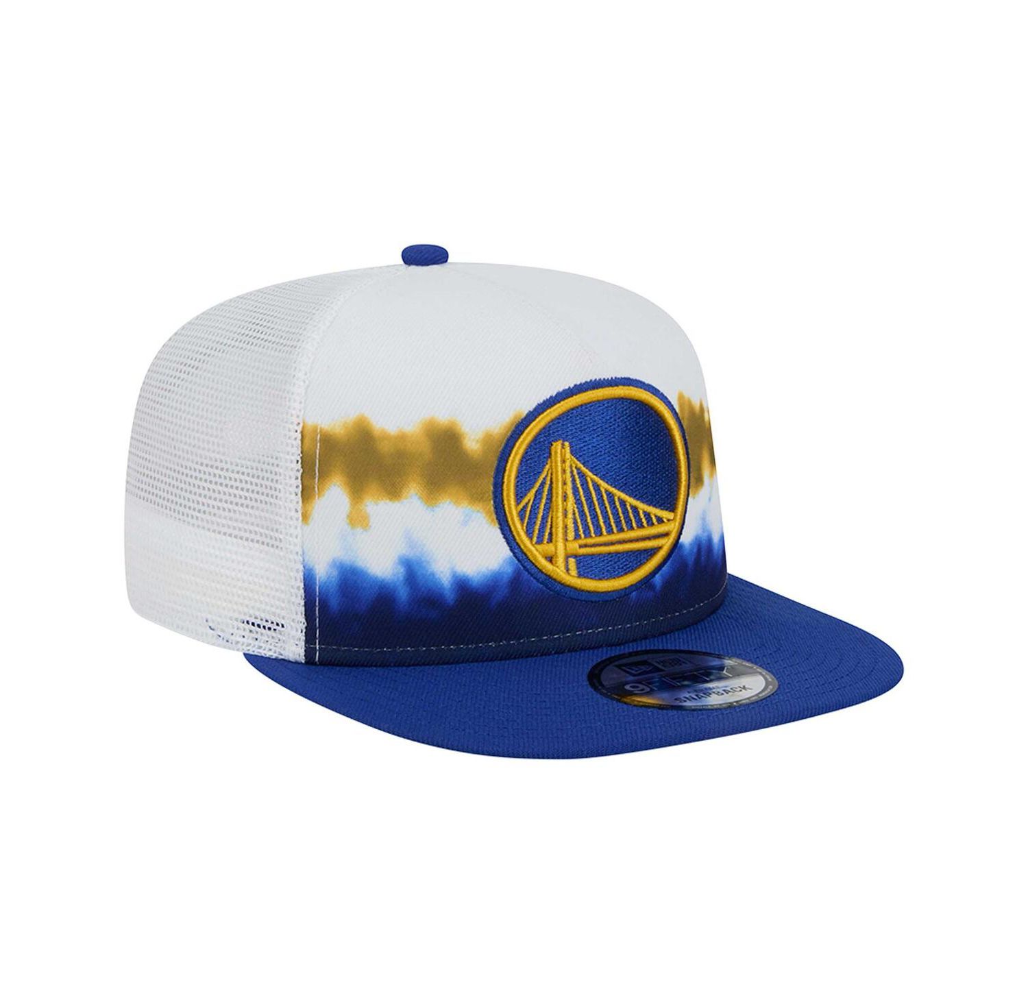 Men's White/Royal Golden State Warriors Dip-Dye 9FIFTY A-Frame Trucker Snapback Hat