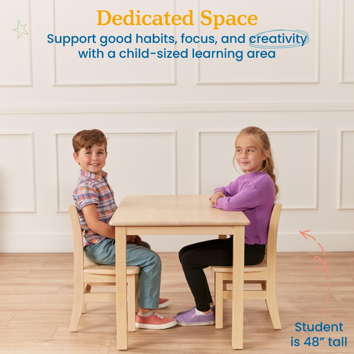 ECR4Kids 24in x 36in Rectangular Hardwood Table and Chair Set, 12in Seat Height