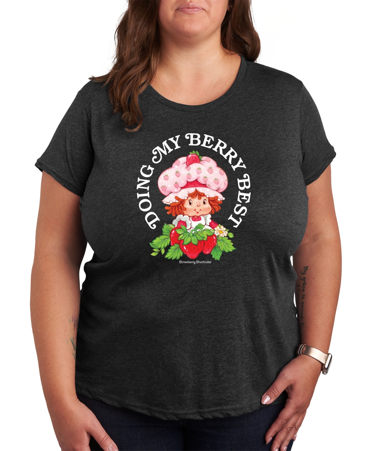 Plus Size Strawberry Shortcake Berry Best Graphic Pullover T-shirt - Gray