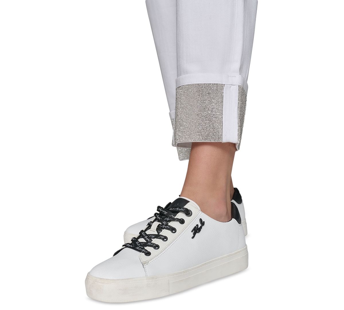 Karl Lagerfeld Petite Crystal-cuff Cropped Jeans