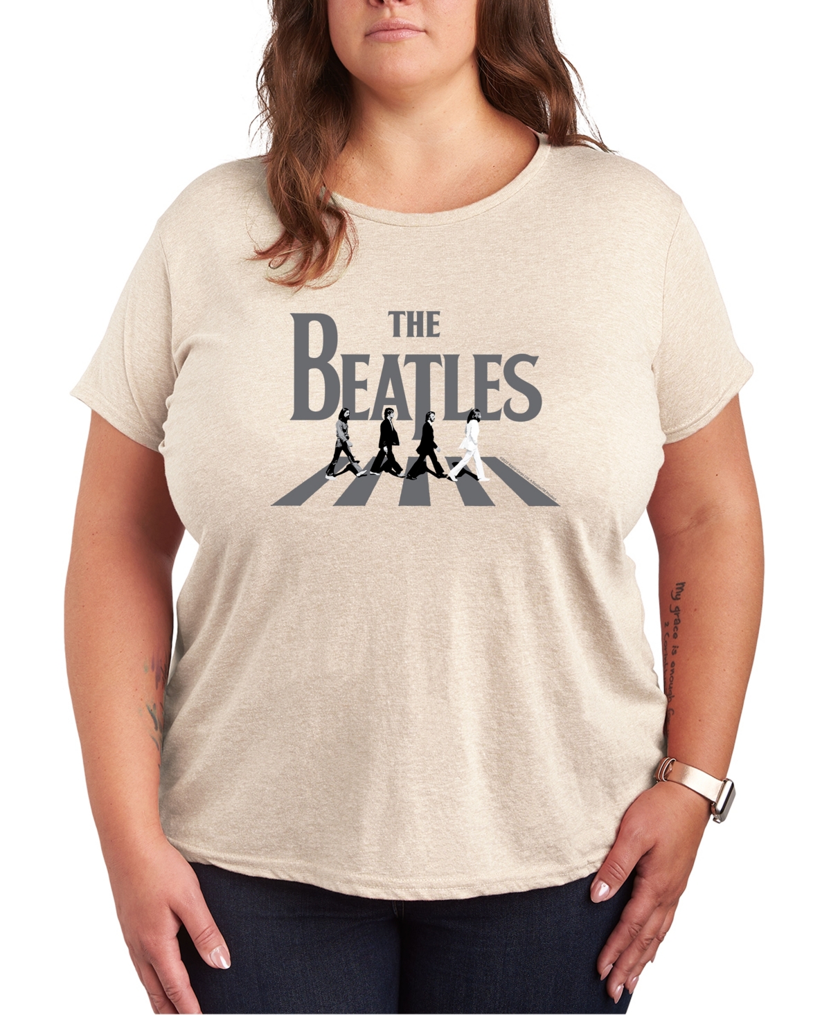 Plus Size The Beatles Graphic Pullover T-shirt - Beige/Khaki