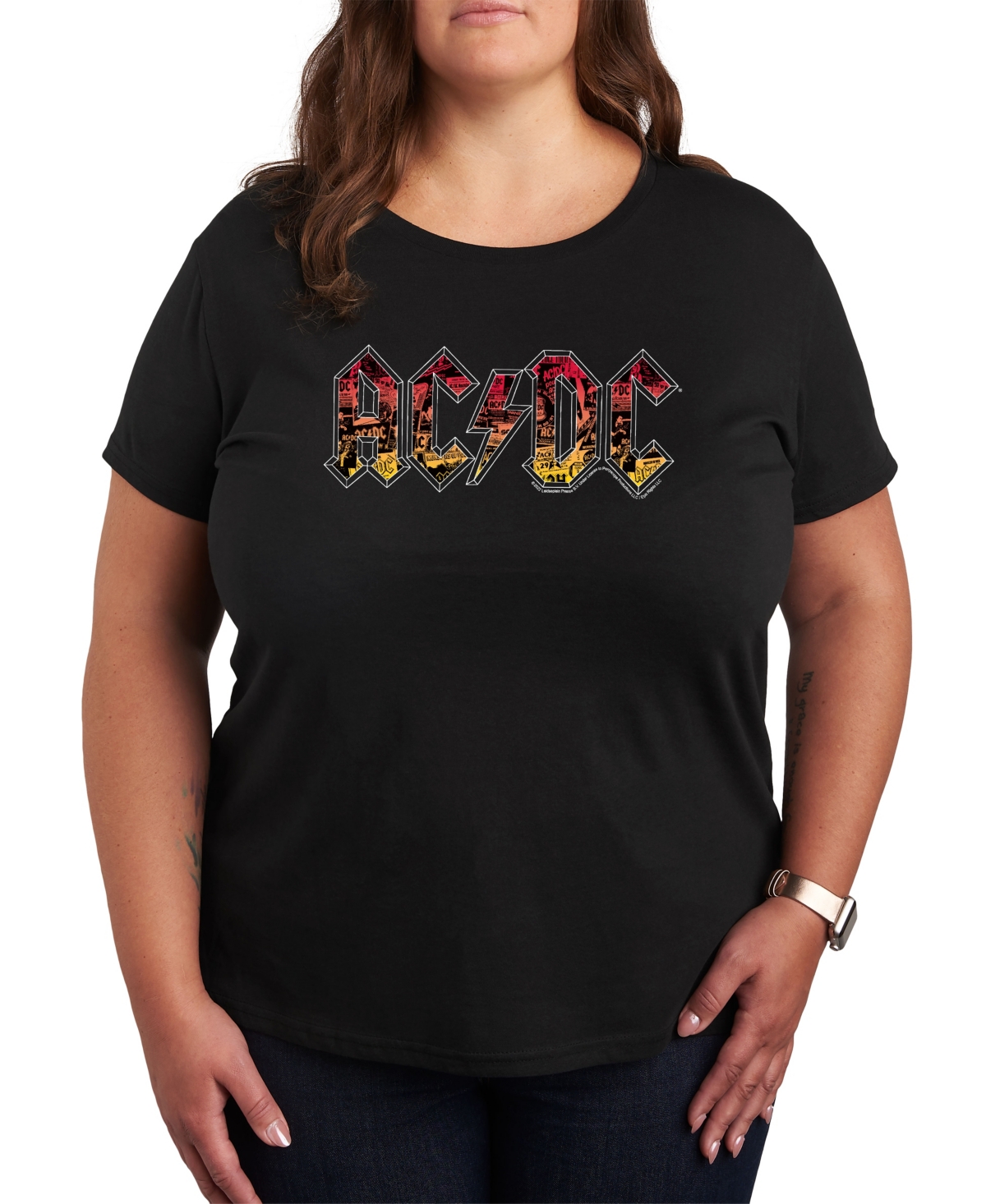 Plus Size Acdc Logo Graphic Pullover T-shirt - Black