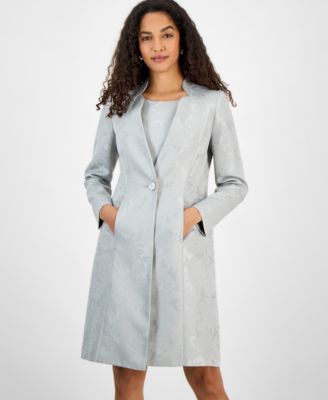 Women's One-Button Long-Sleeve Topper Jacket & Sleeveless Sheath Dress Set, Regular & Petite