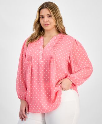 Tommy Hilfiger - Plus Size Printed Pintucked Popover Top