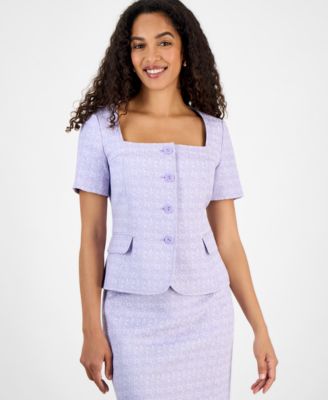 Women's Tweed Square-Neck Button-Front Jacket & Slim Skirt Set, Regular & Petite