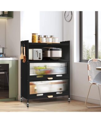 3 Door Accent Cabinet, 4 Tier Kitchen Organizer Shelf, White