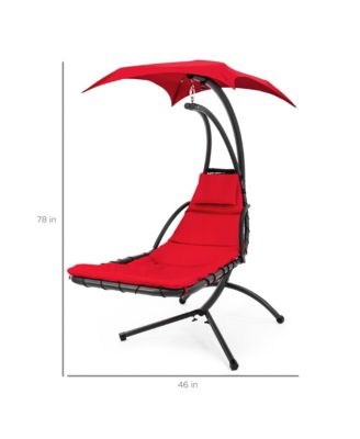 Hanging Curved Chaise Lounge Chair Swing for Backyard, Patio w/ Pillow, Shade, Stand