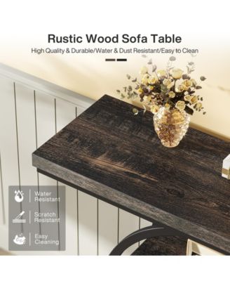 41.3" Console Table, Industrial 4-Tier Sofa Table Entryway Table with Circle Base, Narrow Wood Accent Tables with Shelves, Light Brown