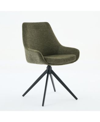 Swivel Dining Chairs Set of 2, Mid Century Modern Dining Room Chairs with Metal Frame, Linen Upholstered Back Side Chair