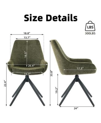 Swivel Dining Chairs Set of 2, Mid Century Modern Dining Room Chairs with Metal Frame, Linen Upholstered Back Side Chair