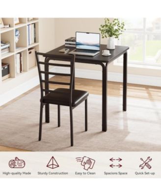 3 Piece Dining Table Set for 2 Metal Frame Wood Kitchen Table and 2 Chairs Small Dining Furniture Set for Small Space Apartment Dining Room