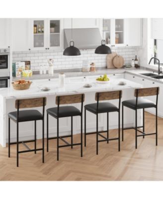 Bar Stools Set of 4, Upholstered Counter Height Bar Stools with Backrest and Footrest, Kitchen Barstools for Island, Counter Bar, Easy Assembly