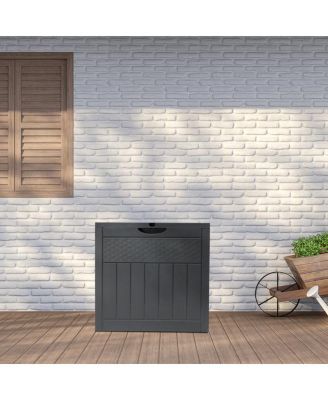 33 Gal Square Wood and Rattan Plastic Garden Storage Box