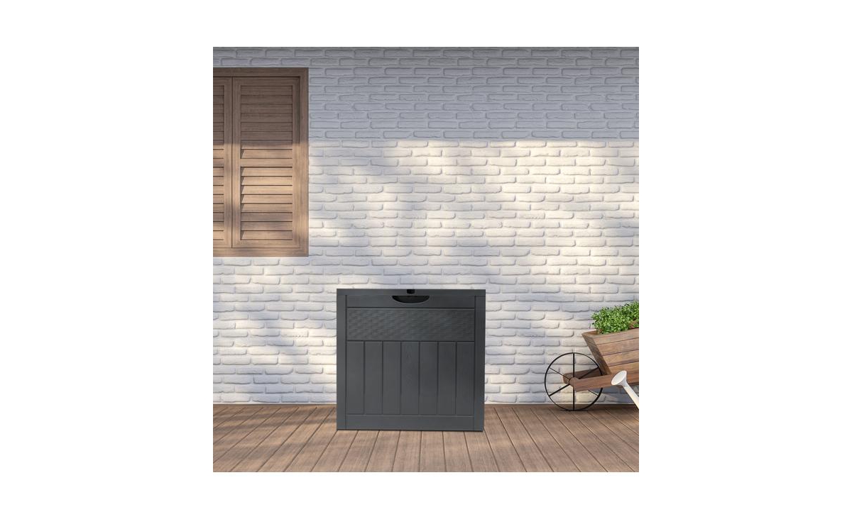 Slickblue 33 Gal Square Wood and Rattan Plastic Garden Storage Box
