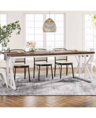 Farmhouse Dining Table for 6-8 People, 78.7-Inch Rectangular Wood Dining Table, Rustic Kitchen Table with Heavy Duty Metal Legs