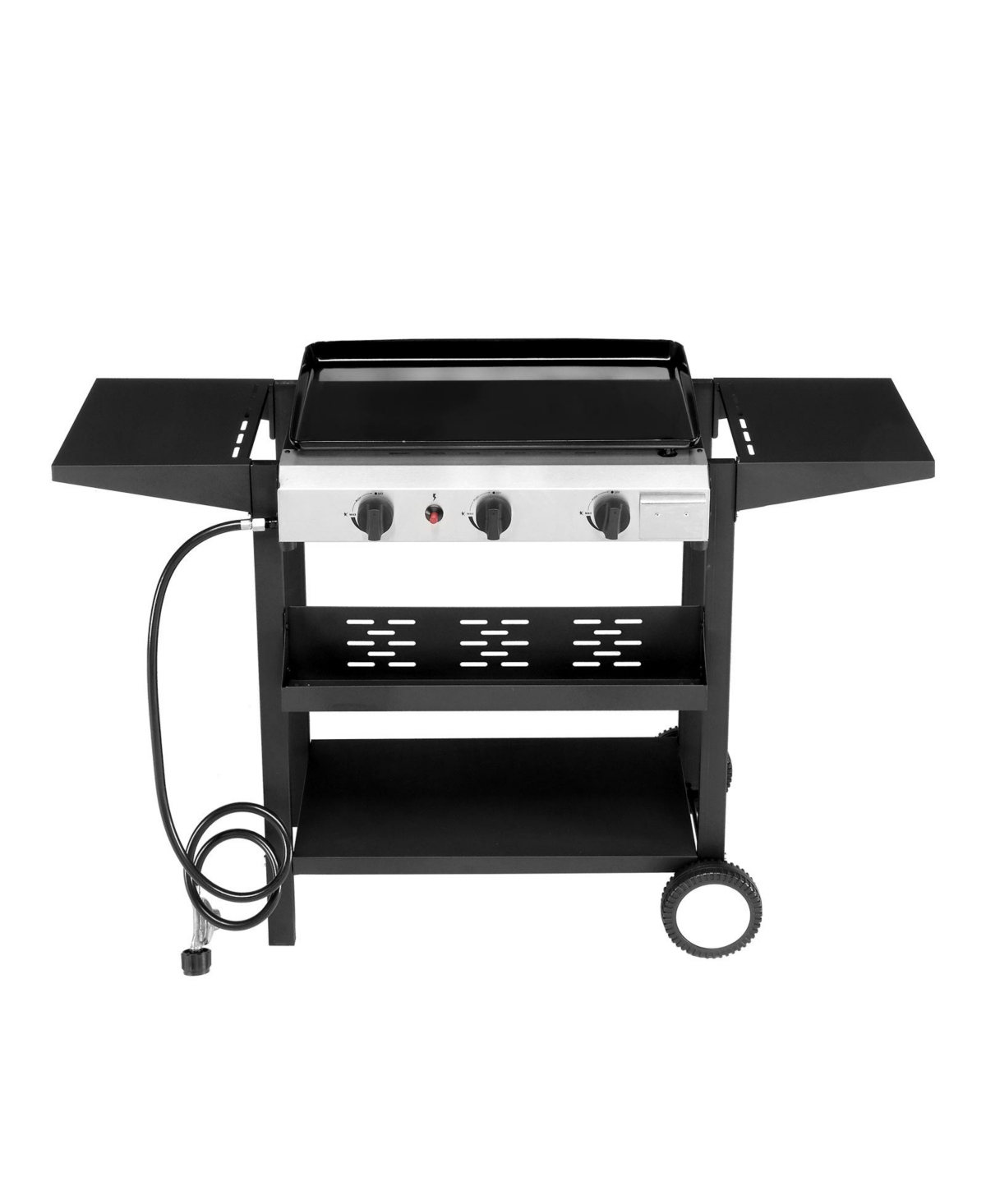 3-Burner Flat Top Gas Griddle Cooking Station &#x2013; Outdoor Grill with Ceramic Coated Cast Iron Pan - Black