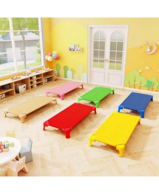 6 Pack Stackable Daycare Cots with Easy Lift Corners Heavy-Duty Metal Frame Kids