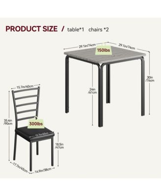 3 Piece Dining Table Set for 2 Metal Frame Wood Kitchen Table and 2 Chairs Small Dining Furniture Set for Small Space Apartment Dining Room
