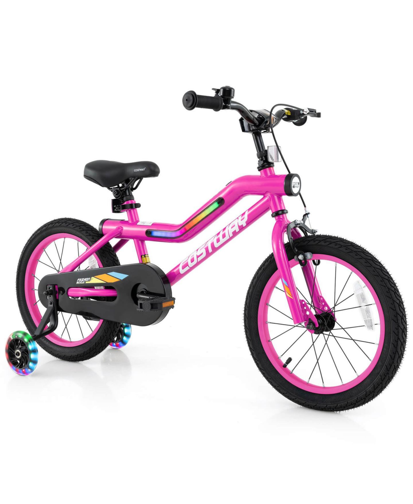 Детская игрушка Costway Aurora Spark I 16" LED-Lighted Coaster-Brake Kids Bike with Training Wheels, 145 lb Capacity, 4–7 лет, цвет: Розовый — фото 1