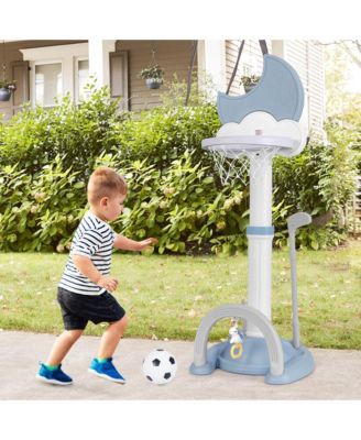 4-in-1 Toddlers Basketball Hoop with Basketball Soccer Golf and Ring Toss Game