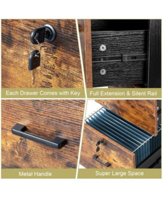 2-Drawer Rolling Wood File Cabinet with Lock